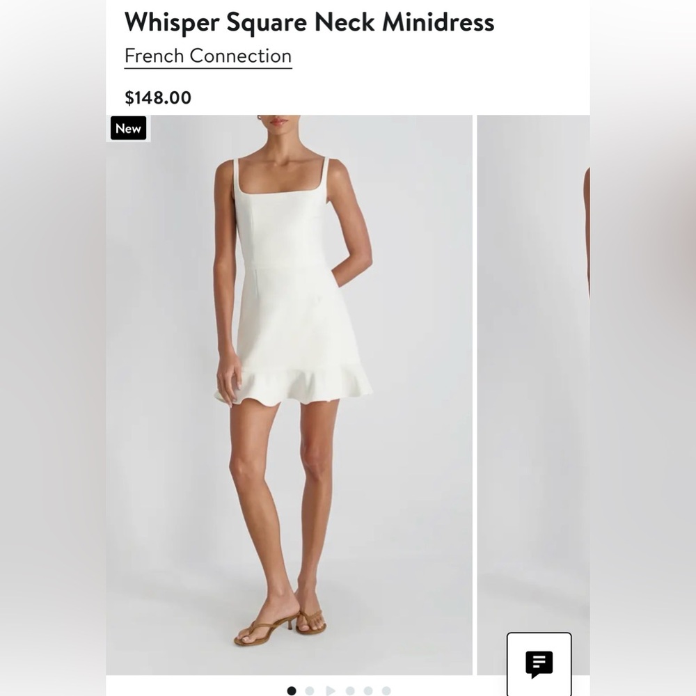 French Connection White Square-Neck Ruffle-Hem Mini Dress